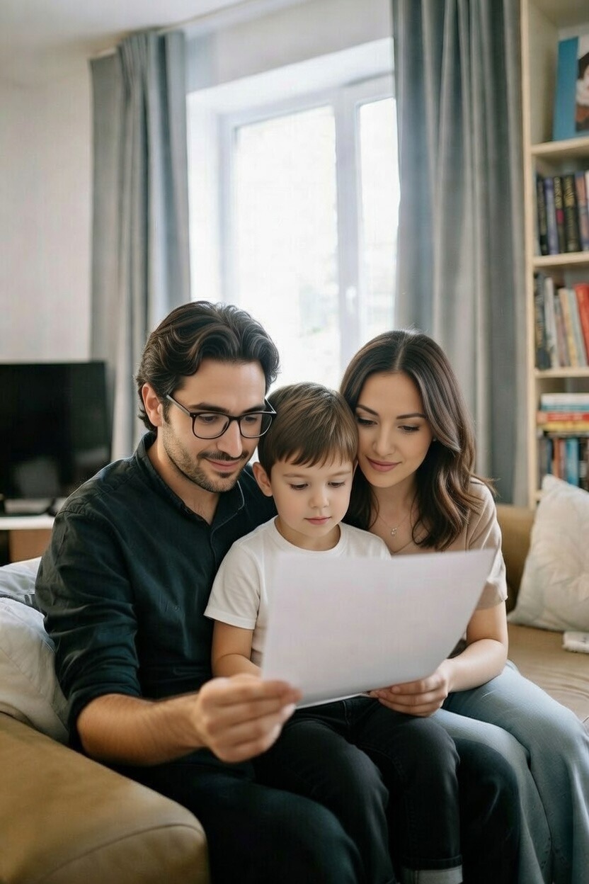 Familia en casa disfrutando juntos de música y emociones